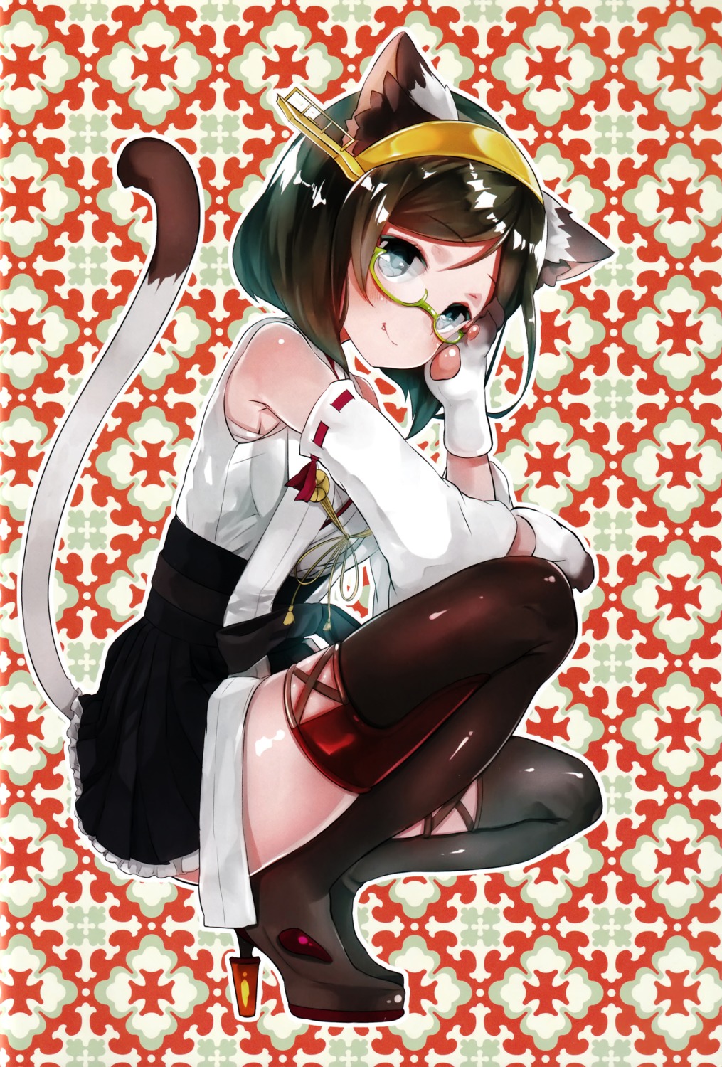 animal_ears kantai_collection kirishima_(kancolle) megane suzuho_hotaru tail thighhighs