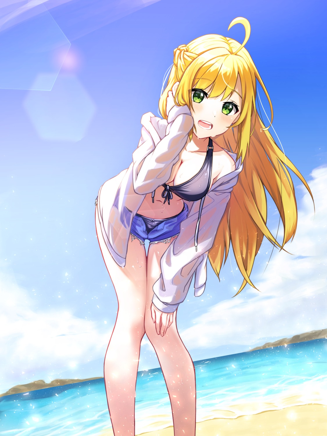 bikini coma_(light825) open_shirt see_through swimsuits torn_clothes wet_clothes