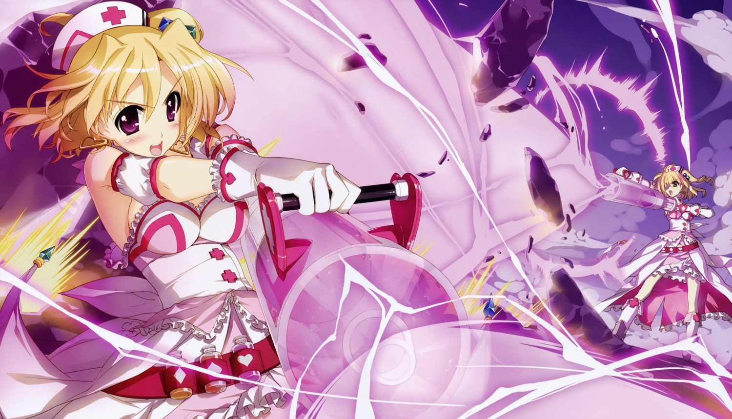 cleavage dress fujima_takuya gun mahou_shoujo_lyrical_nanoha nurse shamal