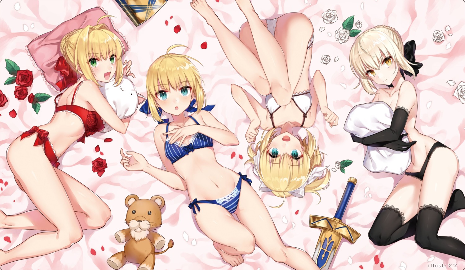 bra cleavage fate/extra fate/stay_night fate/unlimited_codes pantsu saber saber_alter saber_extra saber_lily shimapan shirako_miso sword thighhighs topless