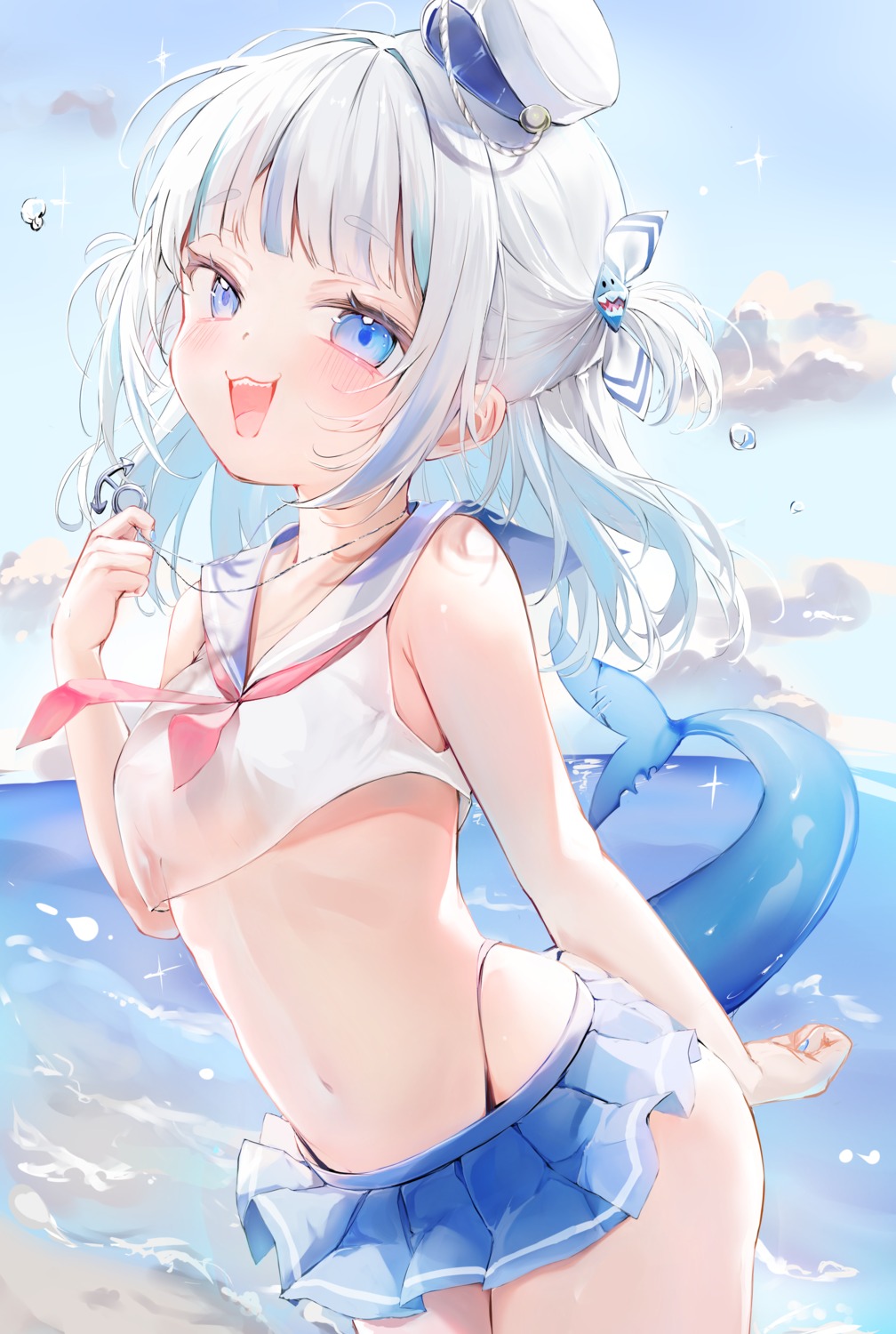 arinko_kotsunko bikini gawr_gura hololive hololive_english loli see_through seifuku swimsuits tail