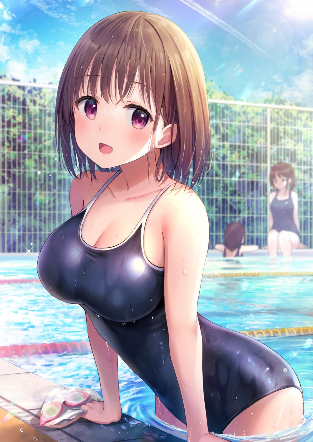 cleavage school_swimsuit swimsuits wet wet_clothes yurin