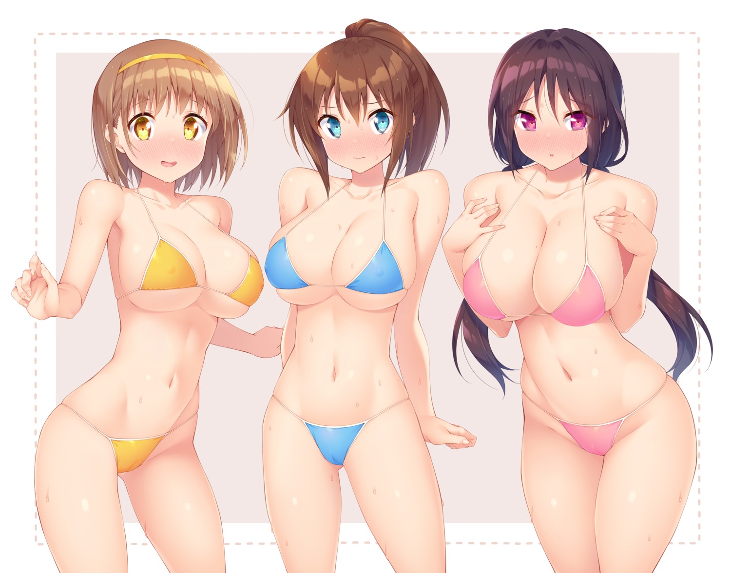 amasawa_chigusa bikini breast_hold cameltoe erect_nipples hotaka_mai kazuma_(kazumav) saotome_sakurako swimsuits wet