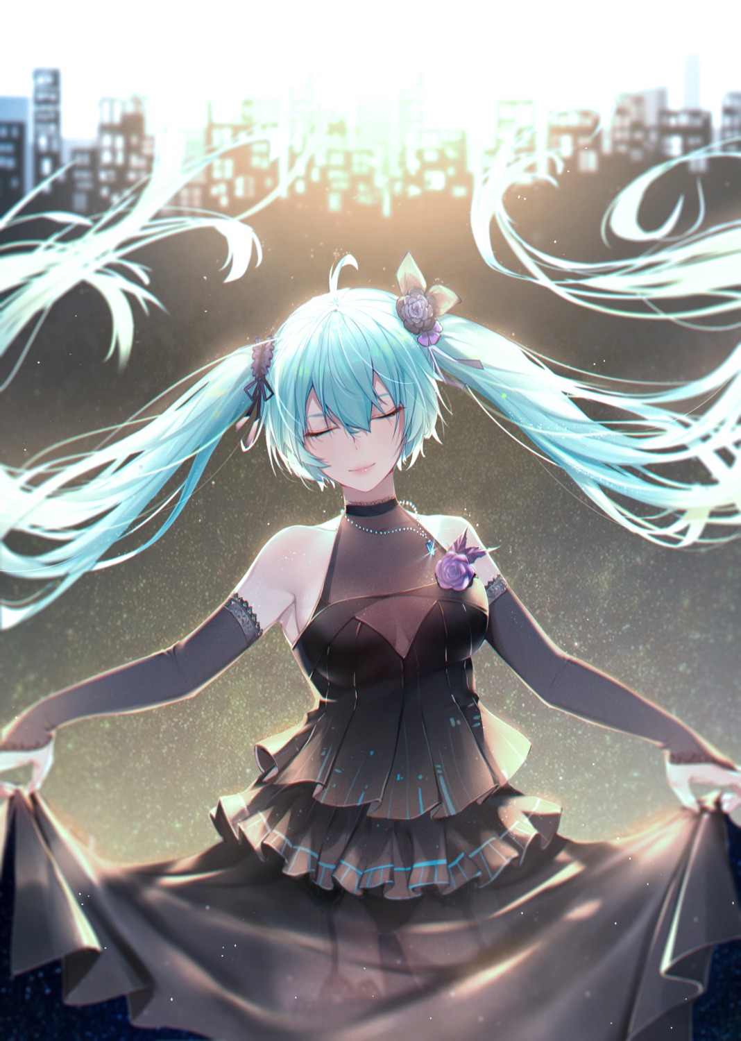 dress hatsune_miku koi_han pantsu see_through skirt_lift stockings thighhighs vocaloid