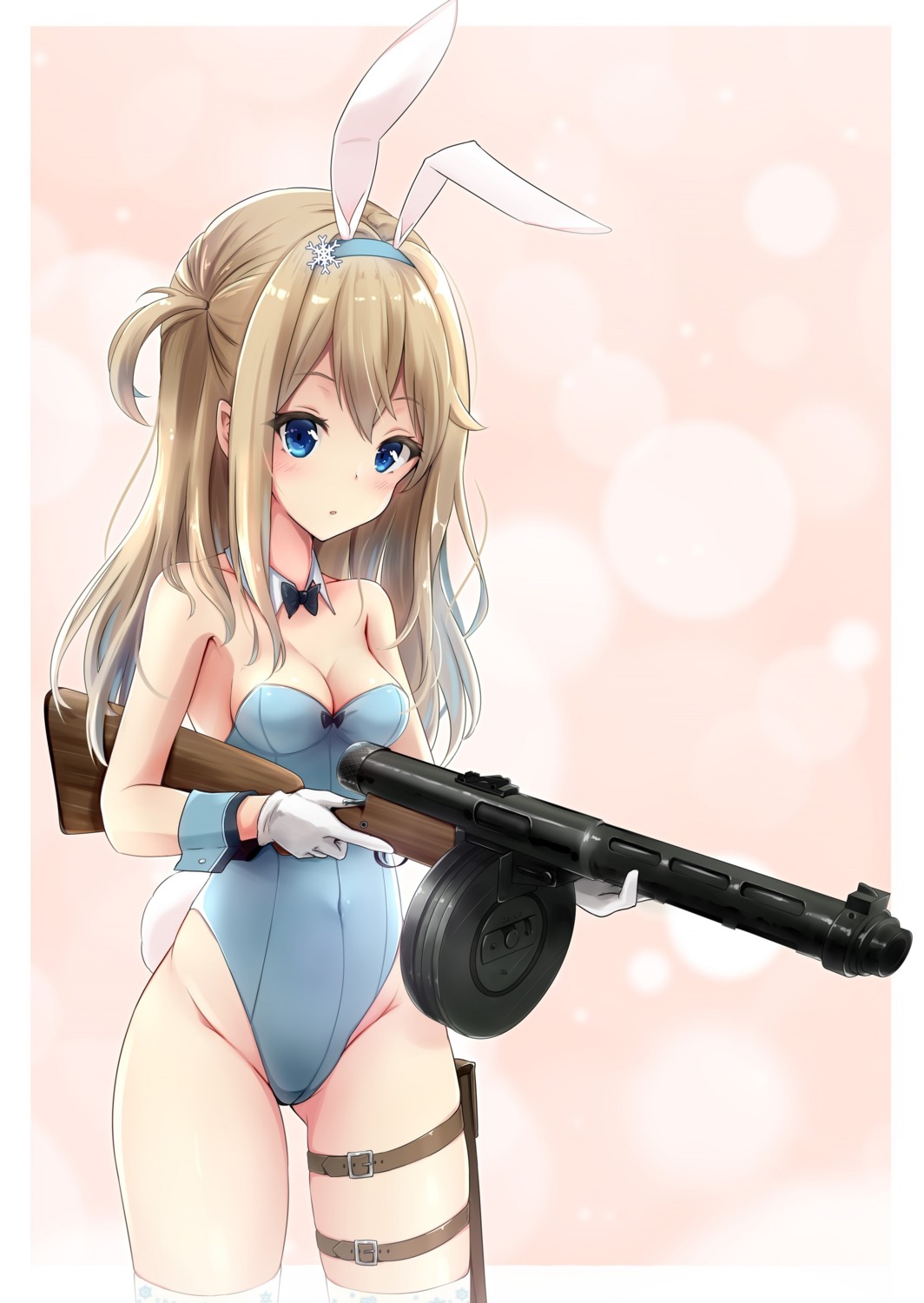 animal_ears bunny_ears bunny_girl garter girls_frontline gun mitsukii no_bra suomi_kp31_(girls_frontline) tail thighhighs