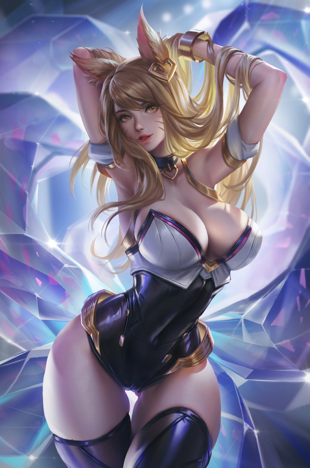 ahri animal_ears cameltoe cleavage league_of_legends leotard tattoo thighhighs youyi_(jiam009)