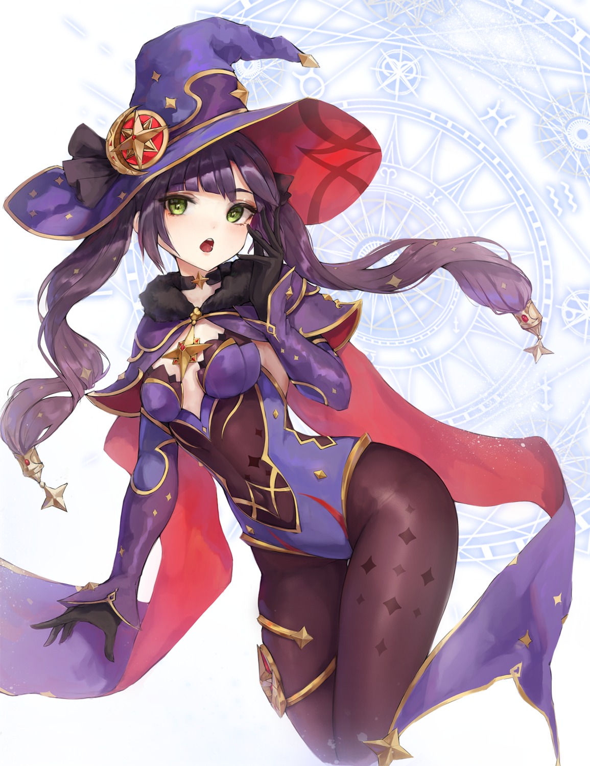 garter genshin_impact hiki_niito leotard mona_megistus no_bra pantyhose witch