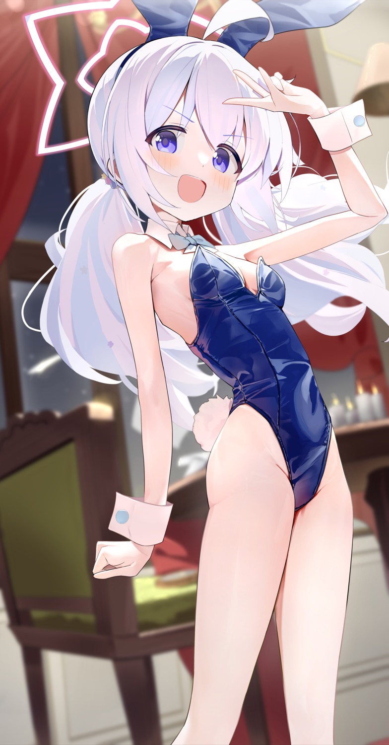 animal_ears blue_archive bunny_ears bunny_girl halo loli no_bra tail uzawa_reisa yamada_auto