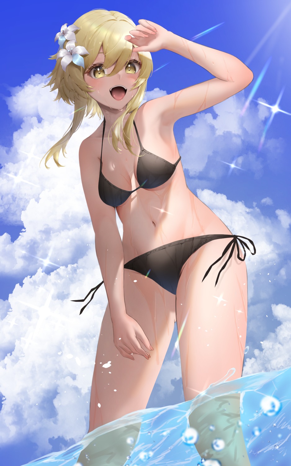 bikini genshin_impact lumine swimsuits wet yumeto_(ym-1)