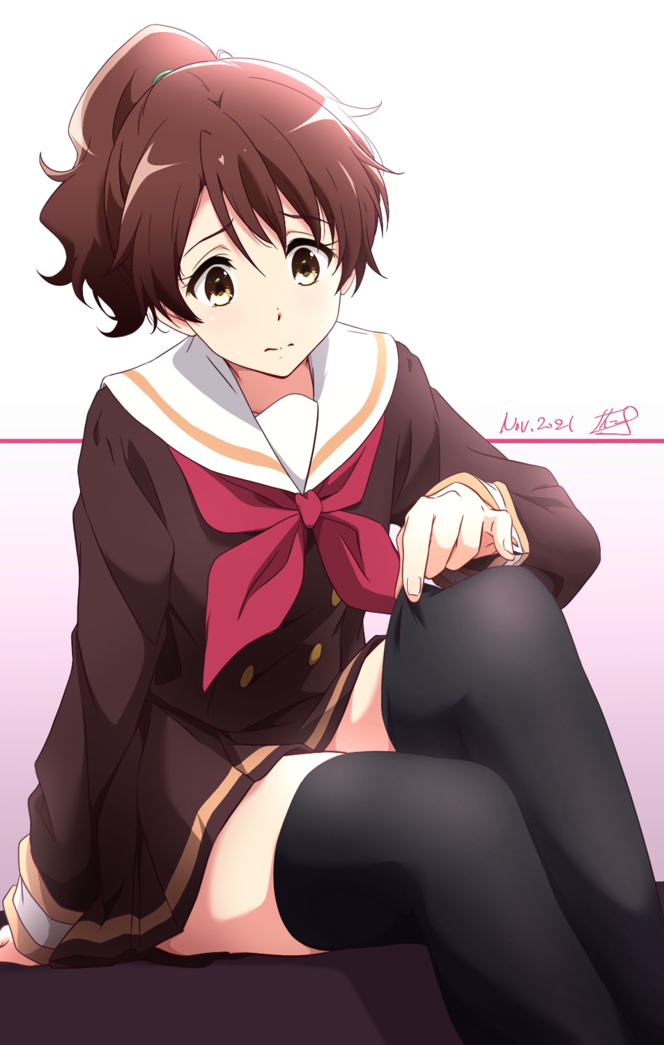 hibike!_euphonium nii_manabu oumae_kumiko seifuku skirt_lift thighhighs