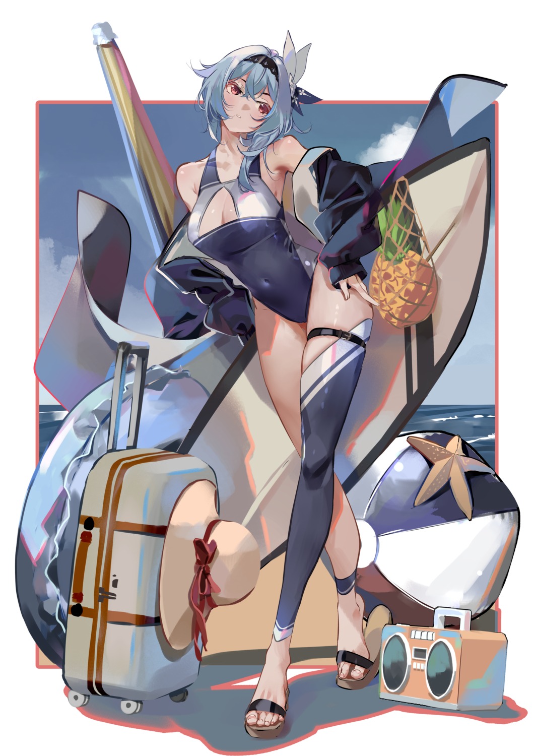 cleavage eula garter genshin_impact swimsuits sydus thighhighs