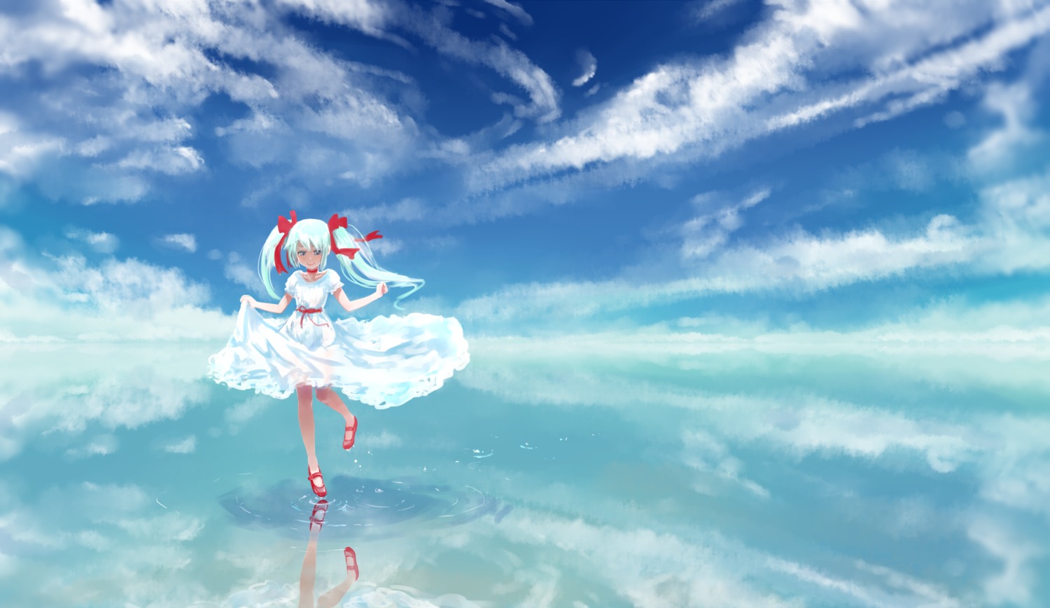 dress hatsune_miku jaco landscape skirt_lift vocaloid