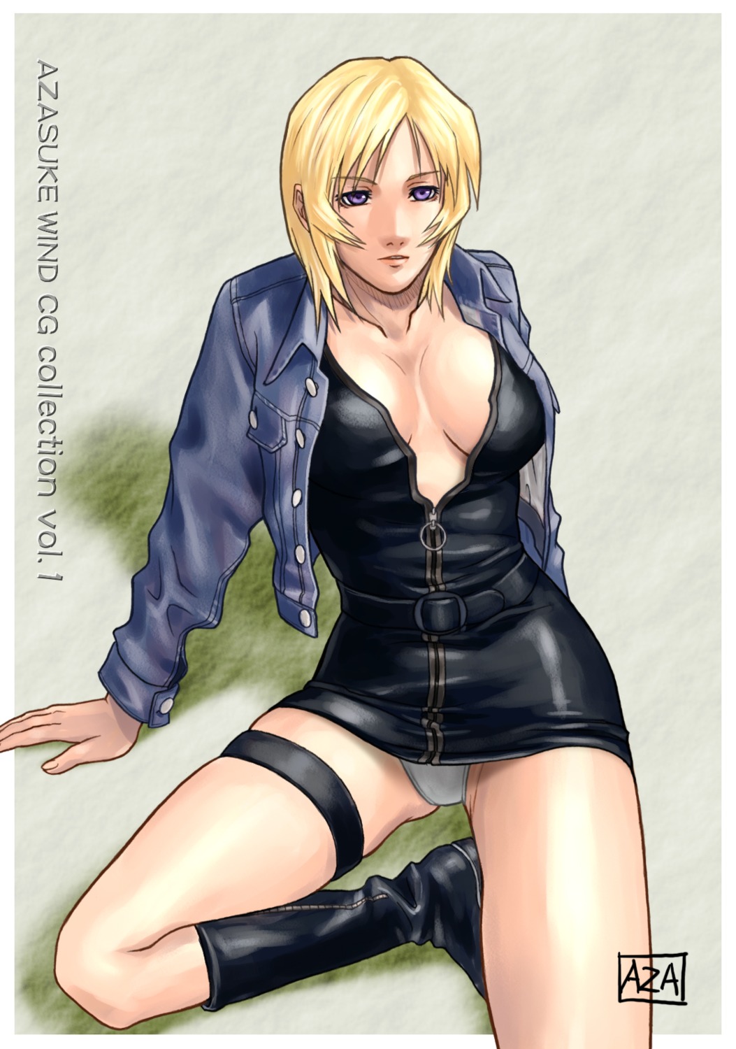 aya_brea azasuke azasuke_wind cleavage dress garter no_bra pantsu parasite_eve