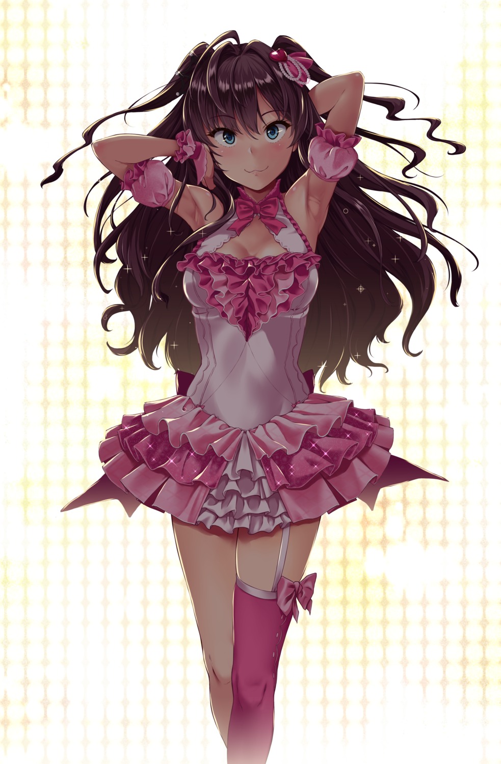 cleavage dress ichinose_shiki nishi_(count2.4) stockings the_idolm@ster the_idolm@ster_cinderella_girls thighhighs