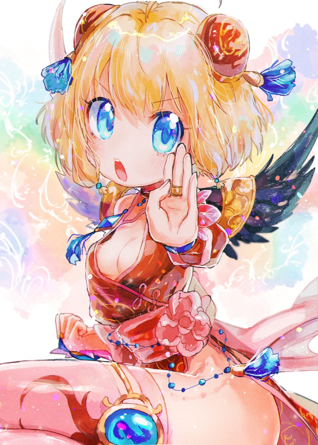 chinadress garter no_bra nopan open_shirt skirt_lift syukonbu thighhighs wings