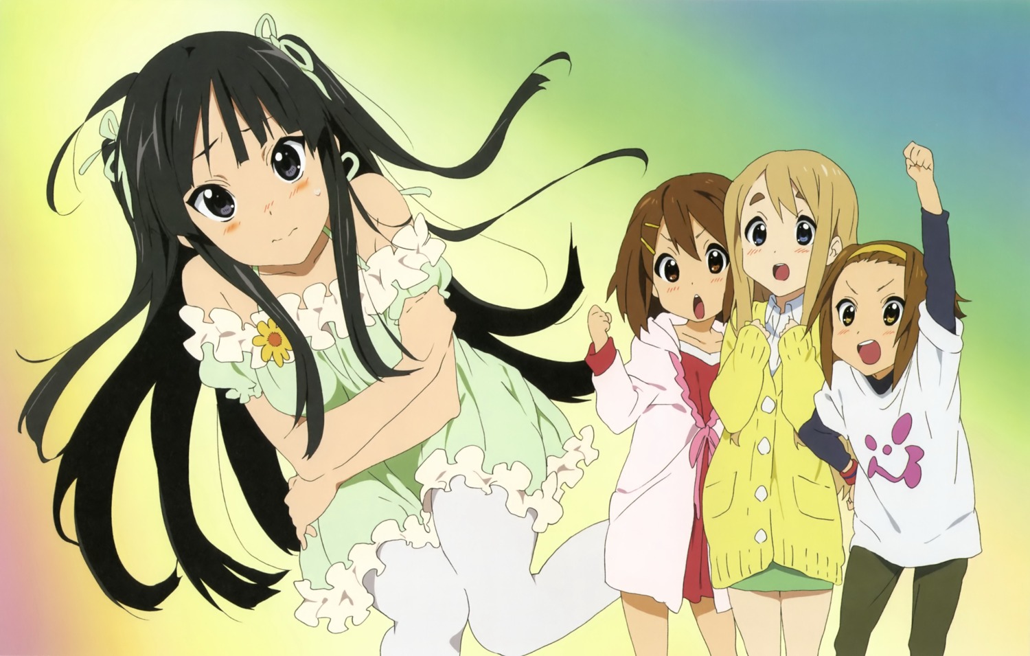 akiyama_mio dress hirasawa_yui horiguchi_yukiko jpeg_artifacts k-on! kotobuki_tsumugi pantyhose tainaka_ritsu