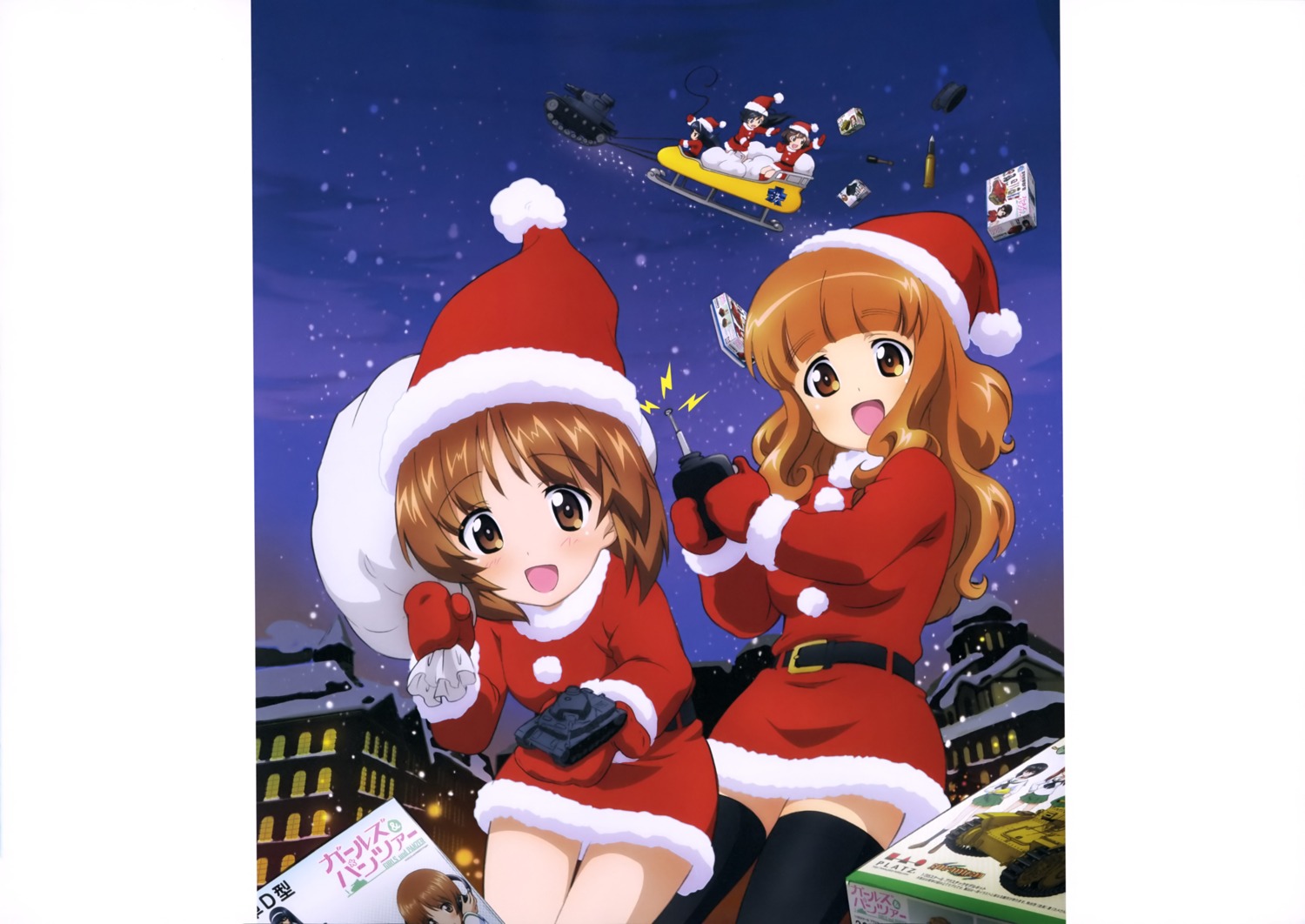 akiyama_yukari christmas dress girls_und_panzer isuzu_hana nishizumi_miho reizei_mako takebe_saori thighhighs