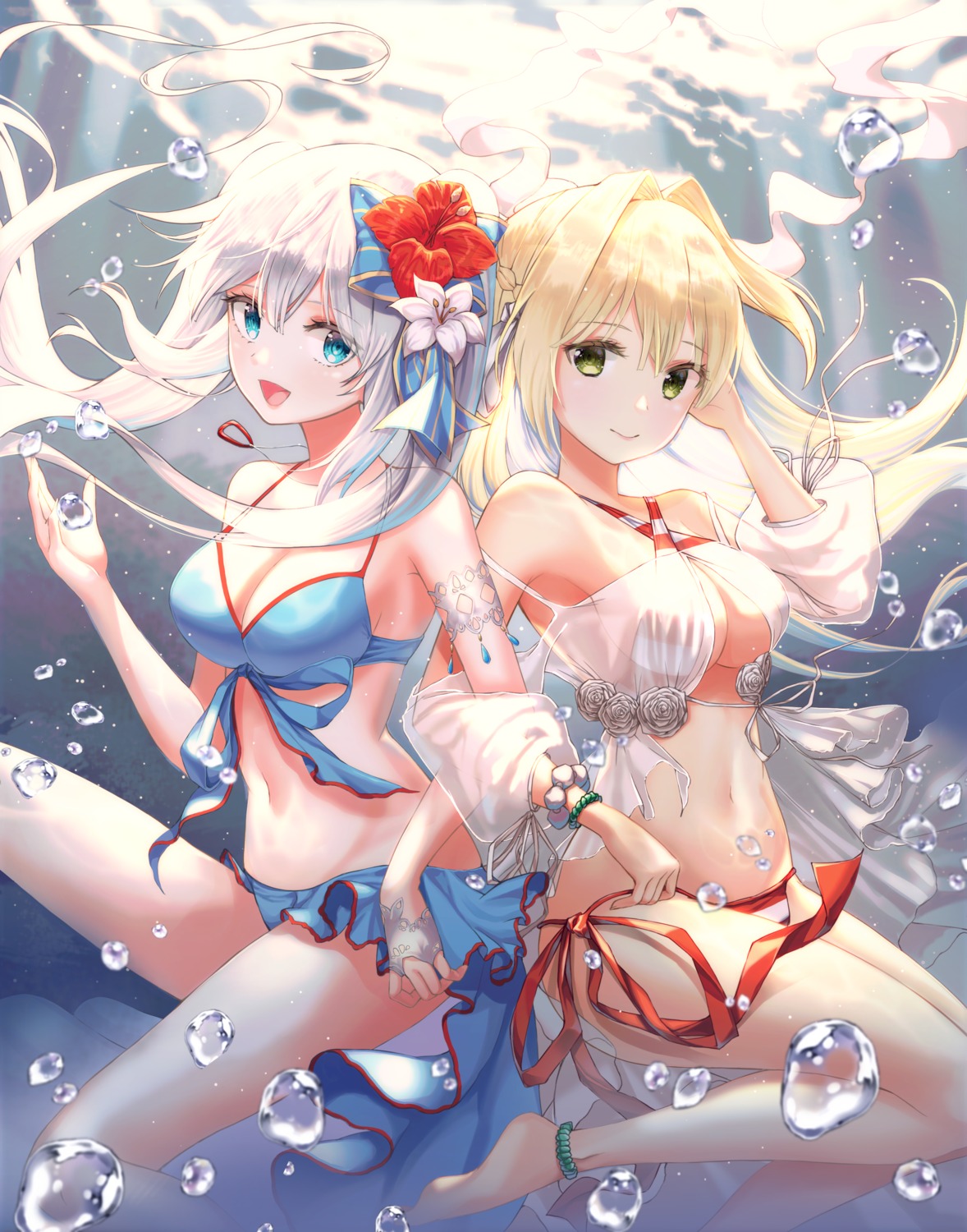 bikini cleavage fate/grand_order marie_antoinette_(fate/grand_order) saber_extra see_through swimsuits ueng