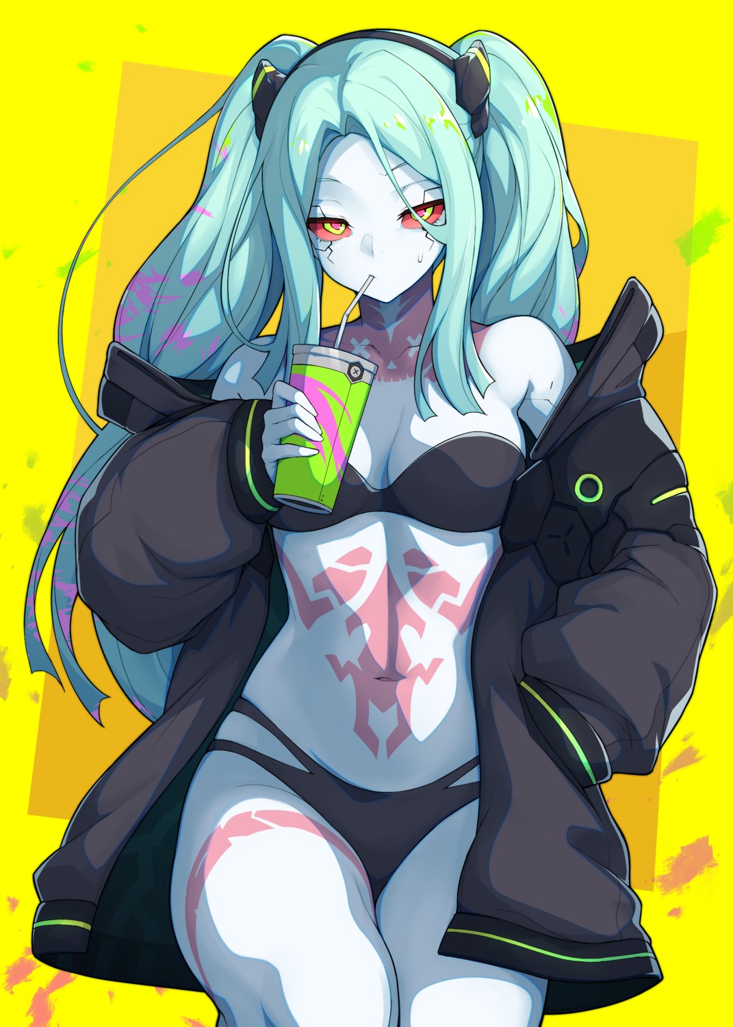 bra cyberpunk:_edgerunners cyberpunk_2077 mecha_musume open_shirt pantsu rebecca_(cyberpunk) tattoo waero