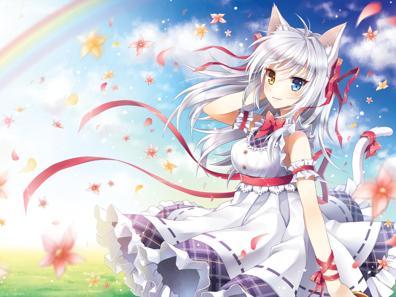 aina_rive animal_ears heterochromia mauve nekomimi tail wallpaper