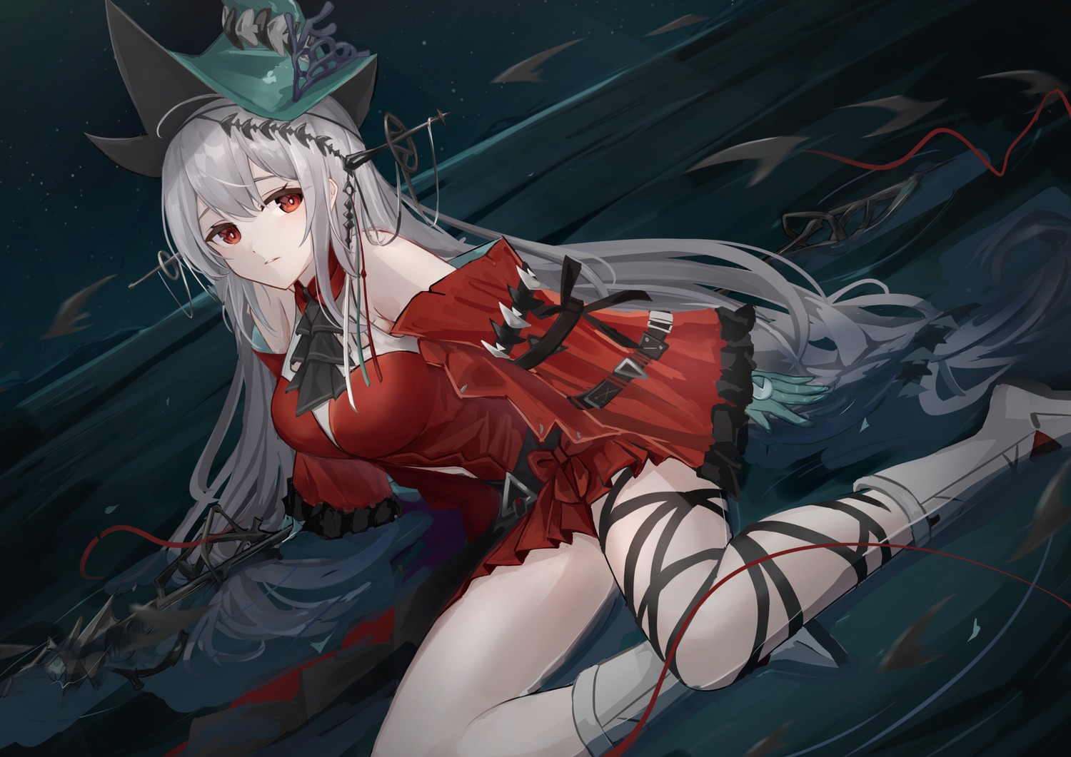 arknights dress skadi_(arknights) unidon_48 weapon wet witch