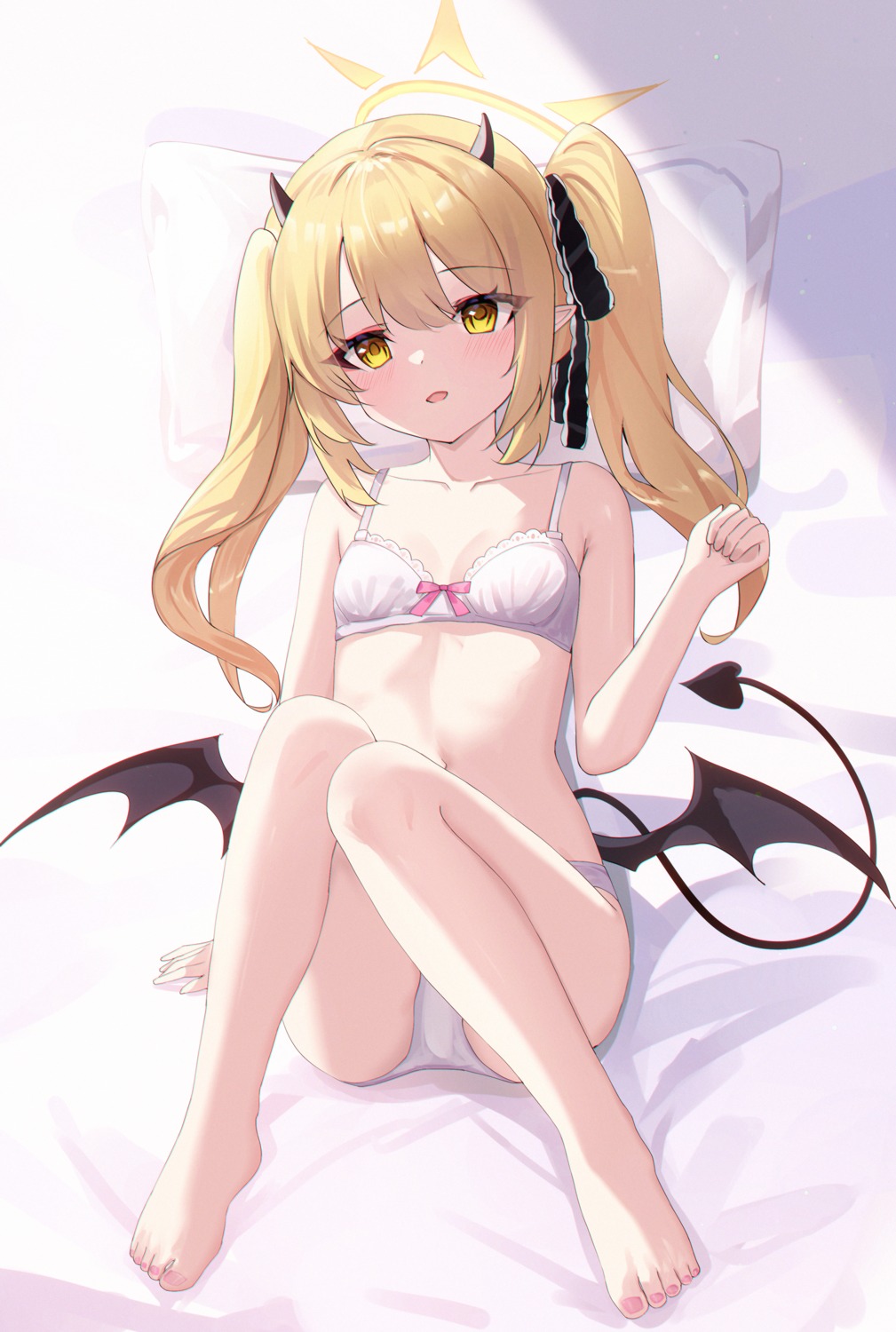 blue_archive bra devil halo horns loli pantsu pointy_ears tail tanga_ibuki usagi_(786113654) wings