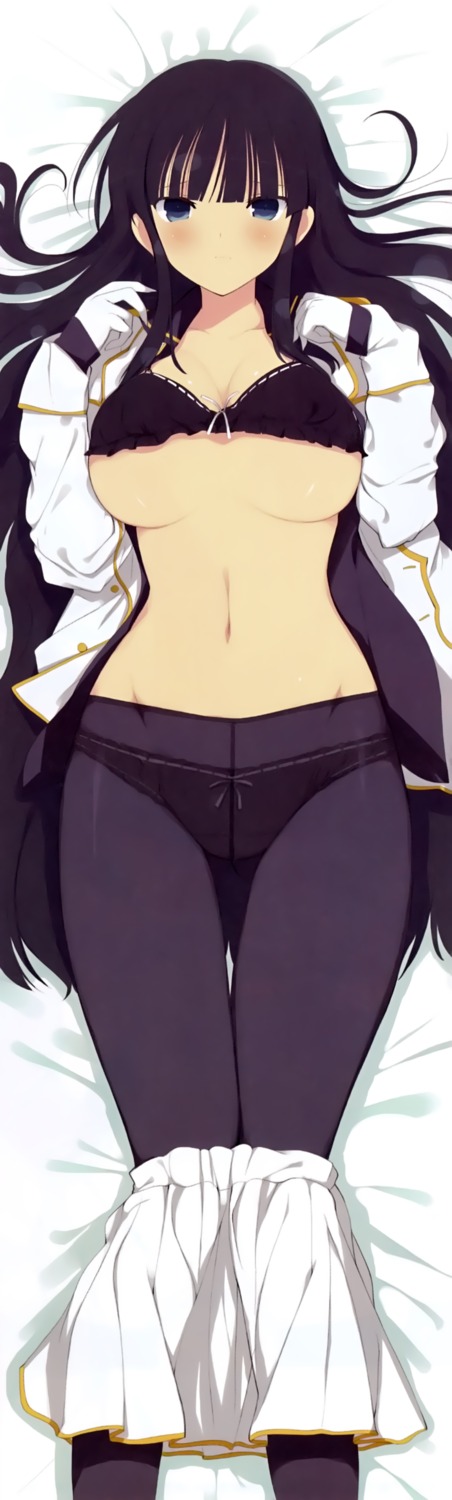 bra cleavage ikaruga open_shirt pantsu pantyhose senran_kagura underboob uniform yaegashi_nan