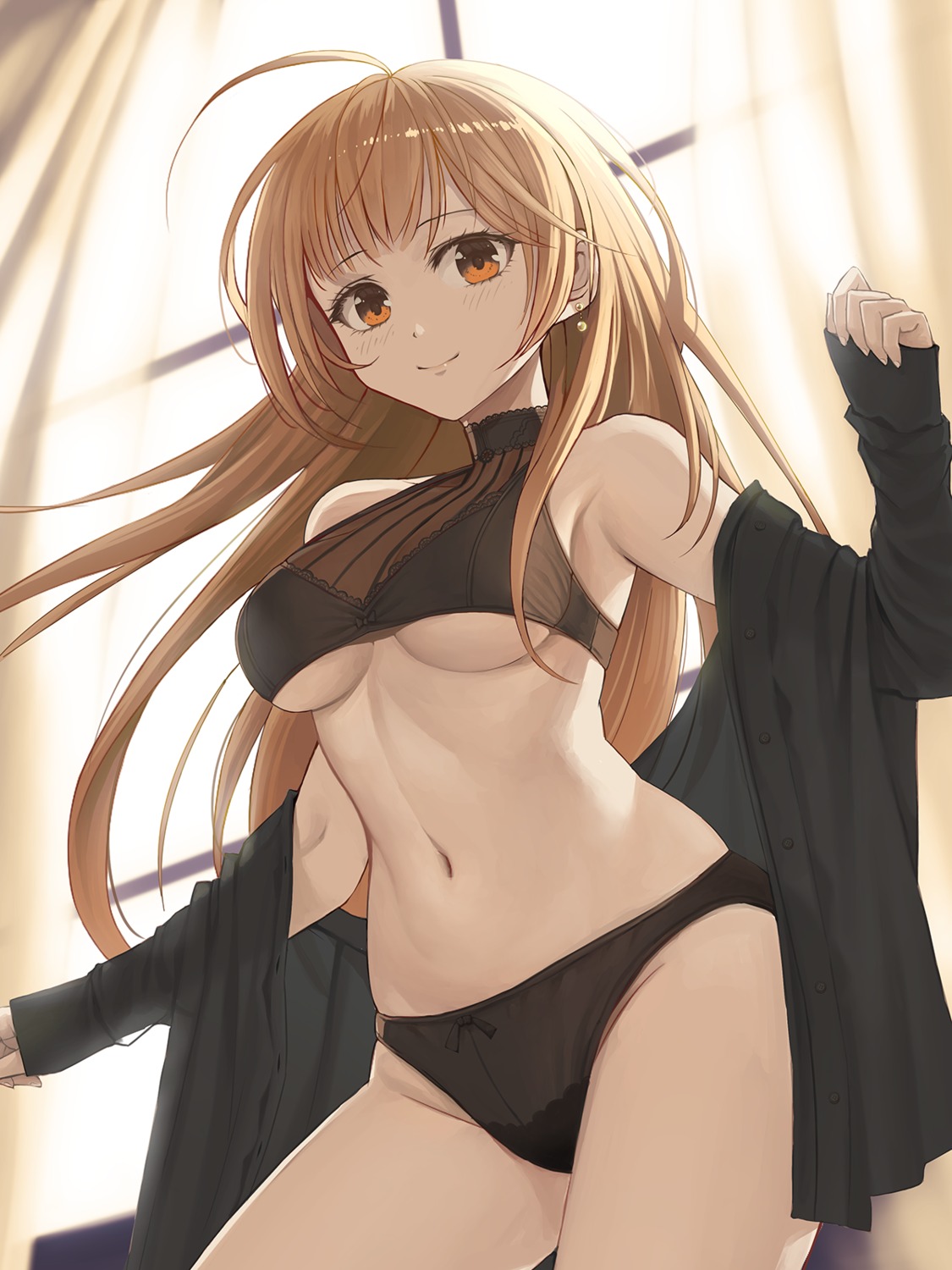 bra dress_shirt jchoy open_shirt pantsu underboob