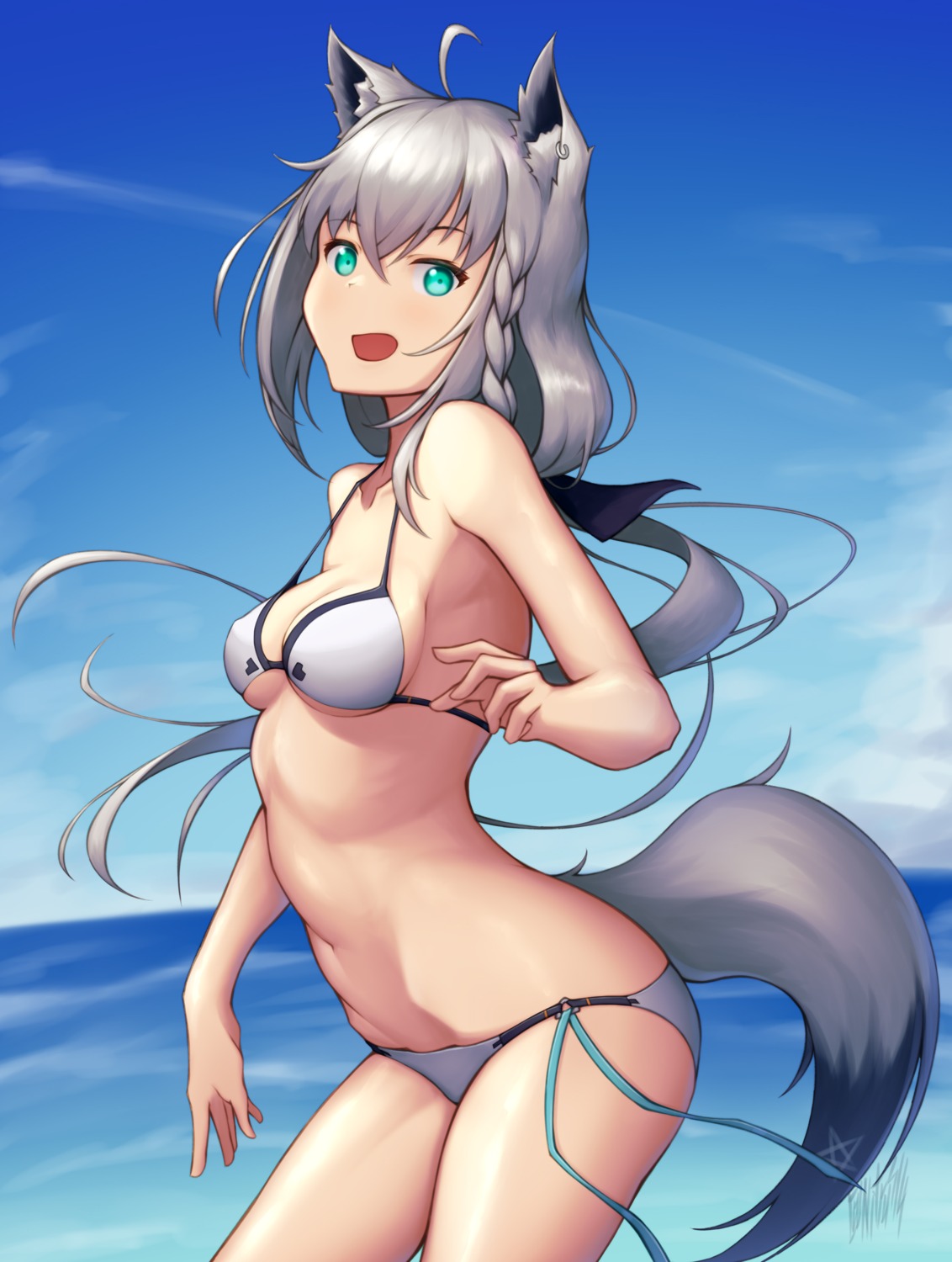 animal_ears bikini hololive hololive_gamers kitsune nitrus shirakami_fubuki swimsuits tail