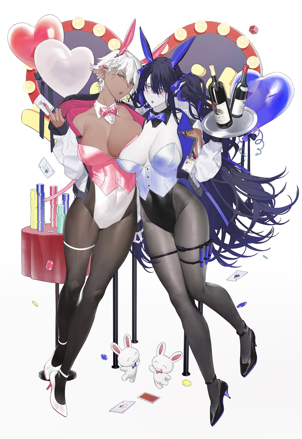 animal_ears bunny_ears bunny_girl garter heels kaoruko_(unkrk55) no_bra pantyhose pointy_ears