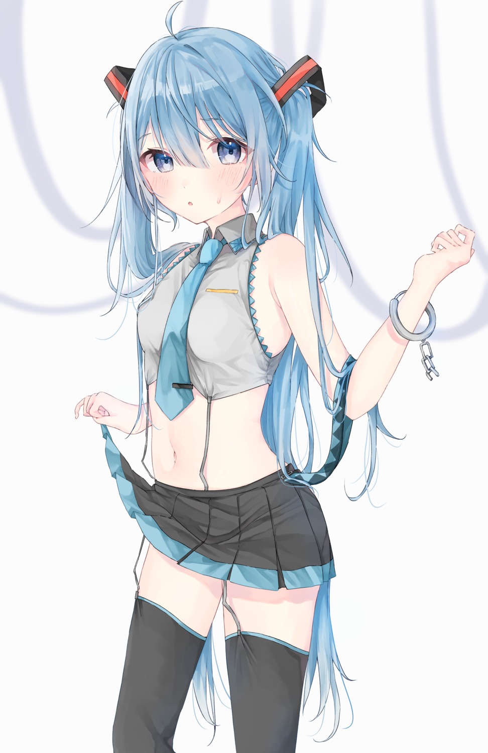 hatsune_miku no_bra riri_(ri0177) skirt_lift stockings thighhighs vocaloid