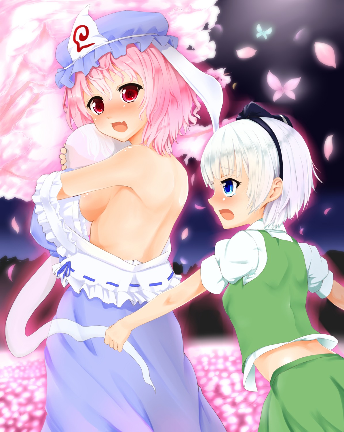 breasts konpaku_youmu myon no_bra open_shirt saigyouji_yuyuko shiron touhou