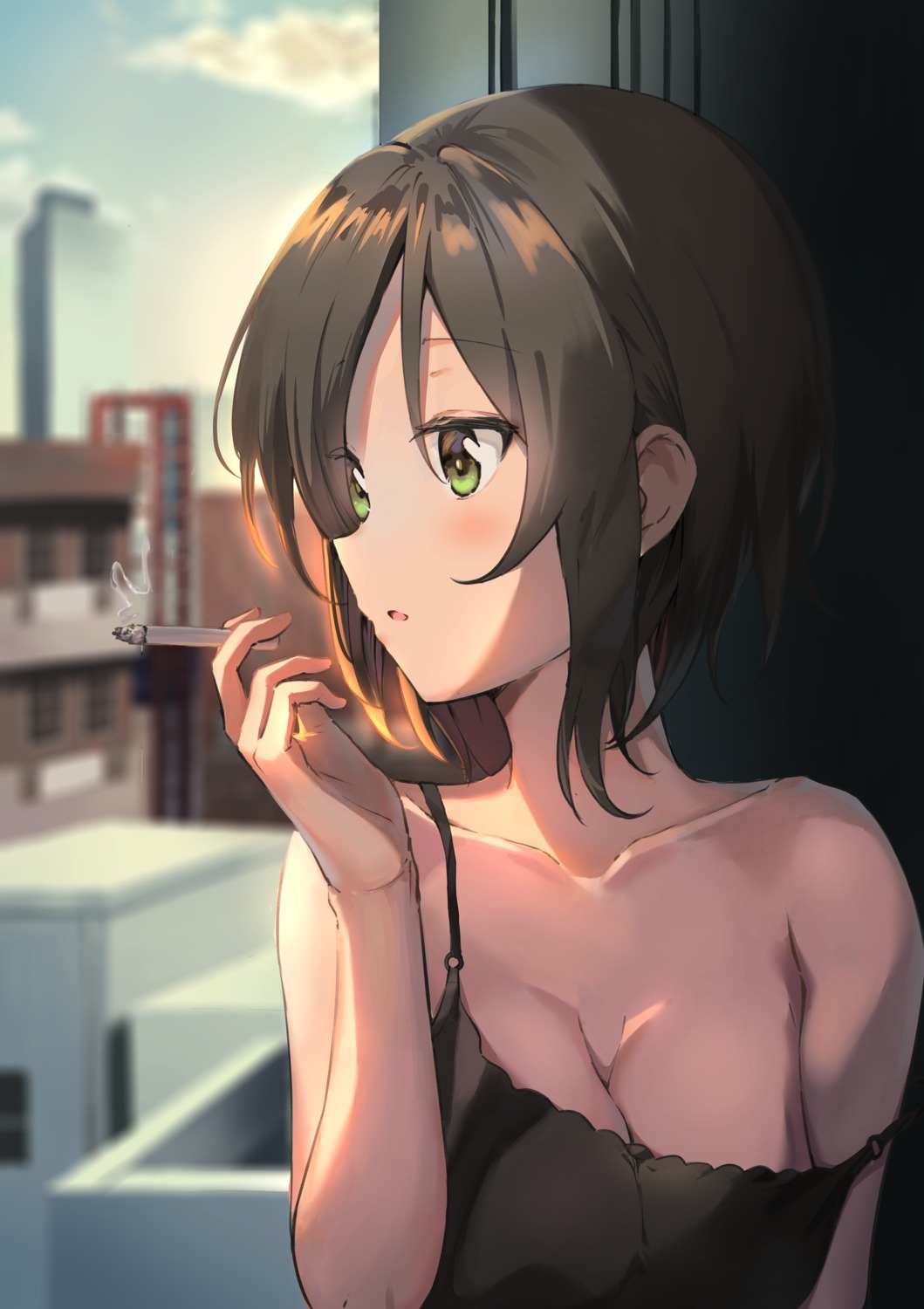 cleavage no_bra smoking ym_(pixiv2132273)