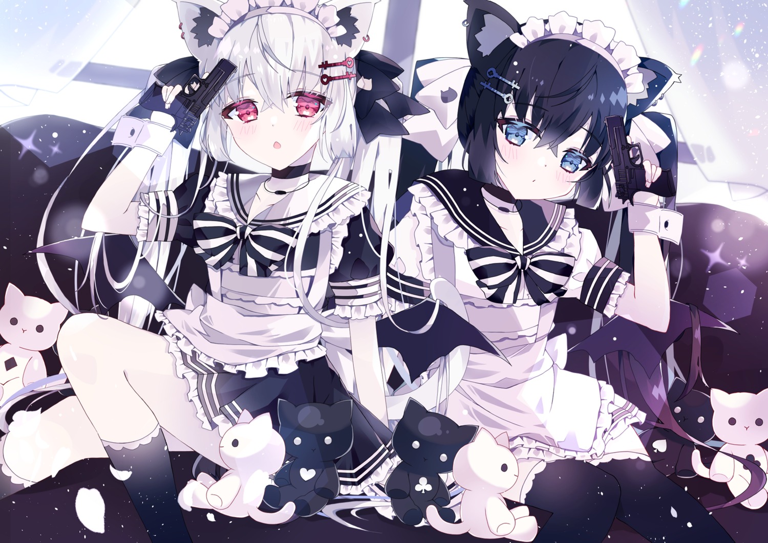 animal_ears gun maid nekomimi skirt_lift thighhighs wings yuzuki_yugina08