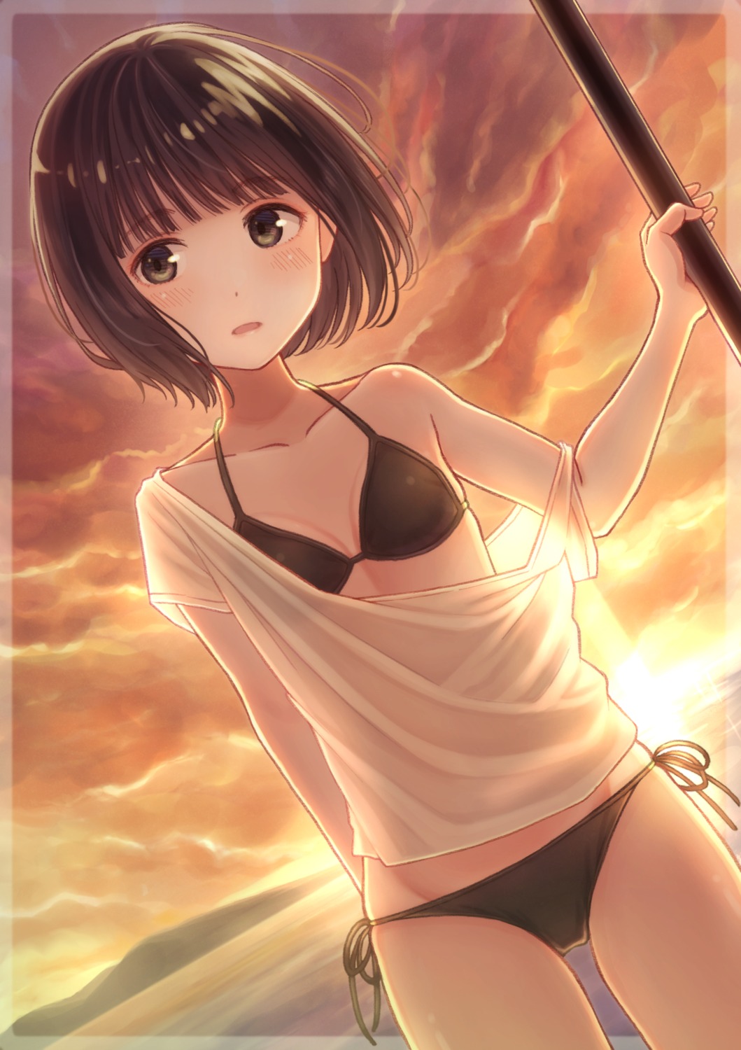 bikini cleavage open_shirt see_through swimsuits tanbonota46