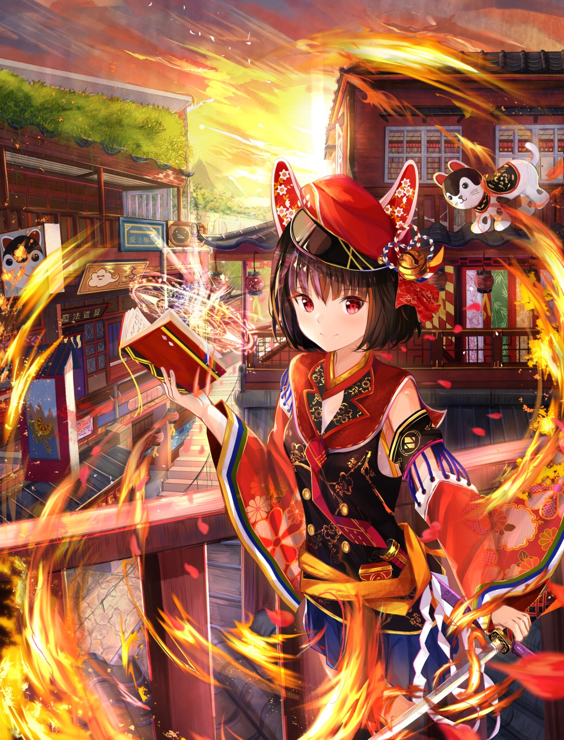 animal_ears japanese_clothes neko pray_(furei) sword