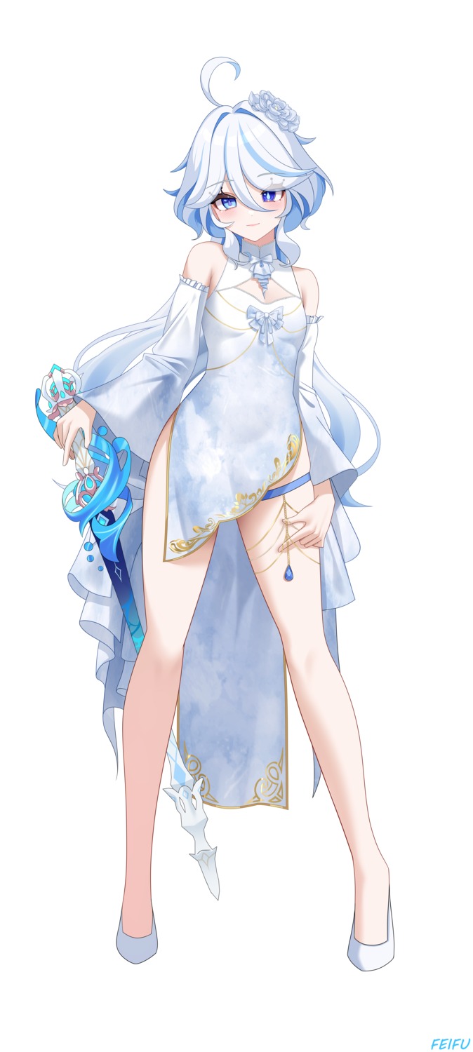 dress feifu furina garter genshin_impact heterochromia sword