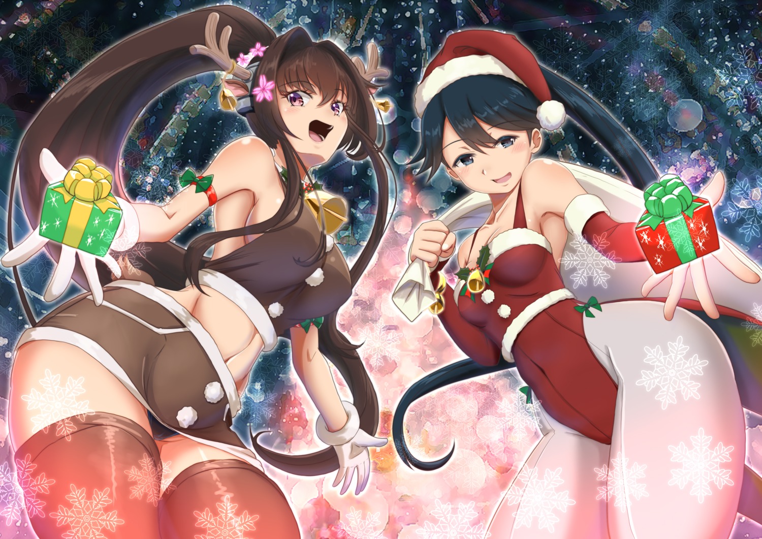 animal_ears cameltoe christmas cleavage horns houshou_(kancolle) kantai_collection leotard mokerou pantsu pantyhose thighhighs yamato_(kancolle)