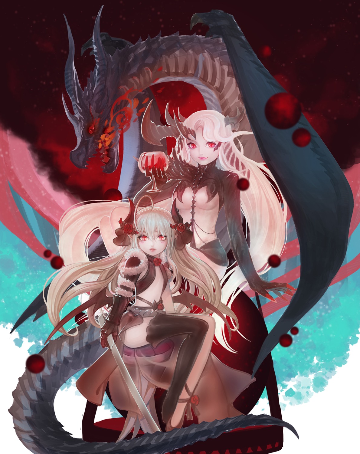 horns loli monster no_bra pixiv_fantasia pointy_ears quaanqin sword