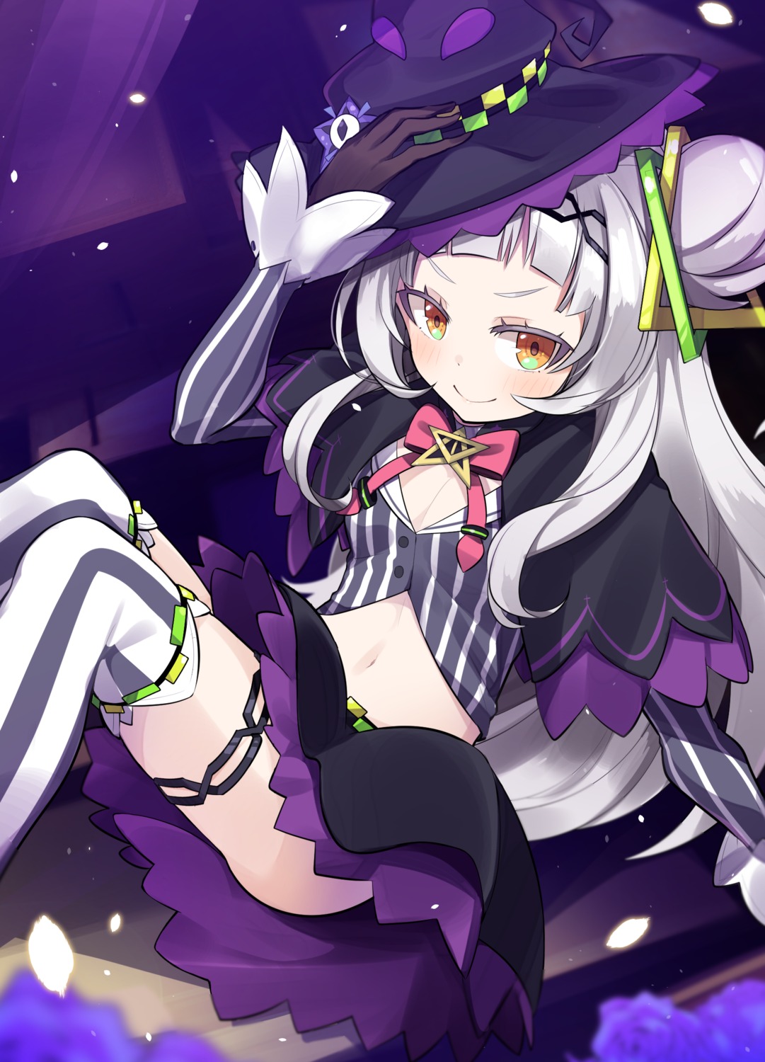 cleavage garter hololive murasaki_shion skirt_lift tagme thighhighs witch