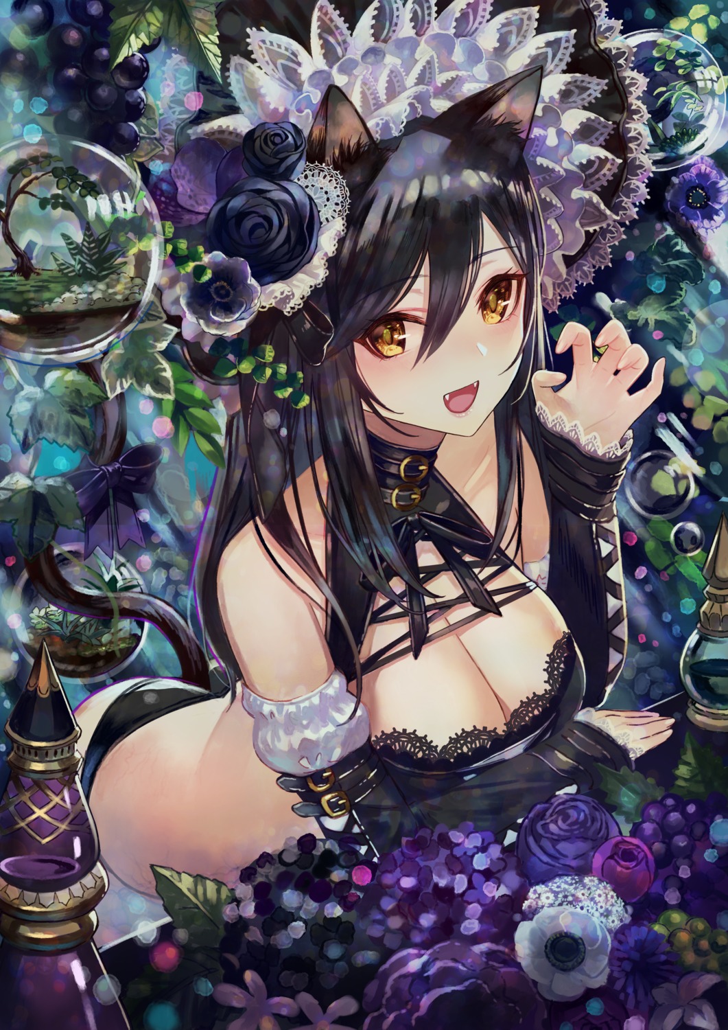 animal_ears cleavage nekomimi pantsu tail terai_(teraimorimori)