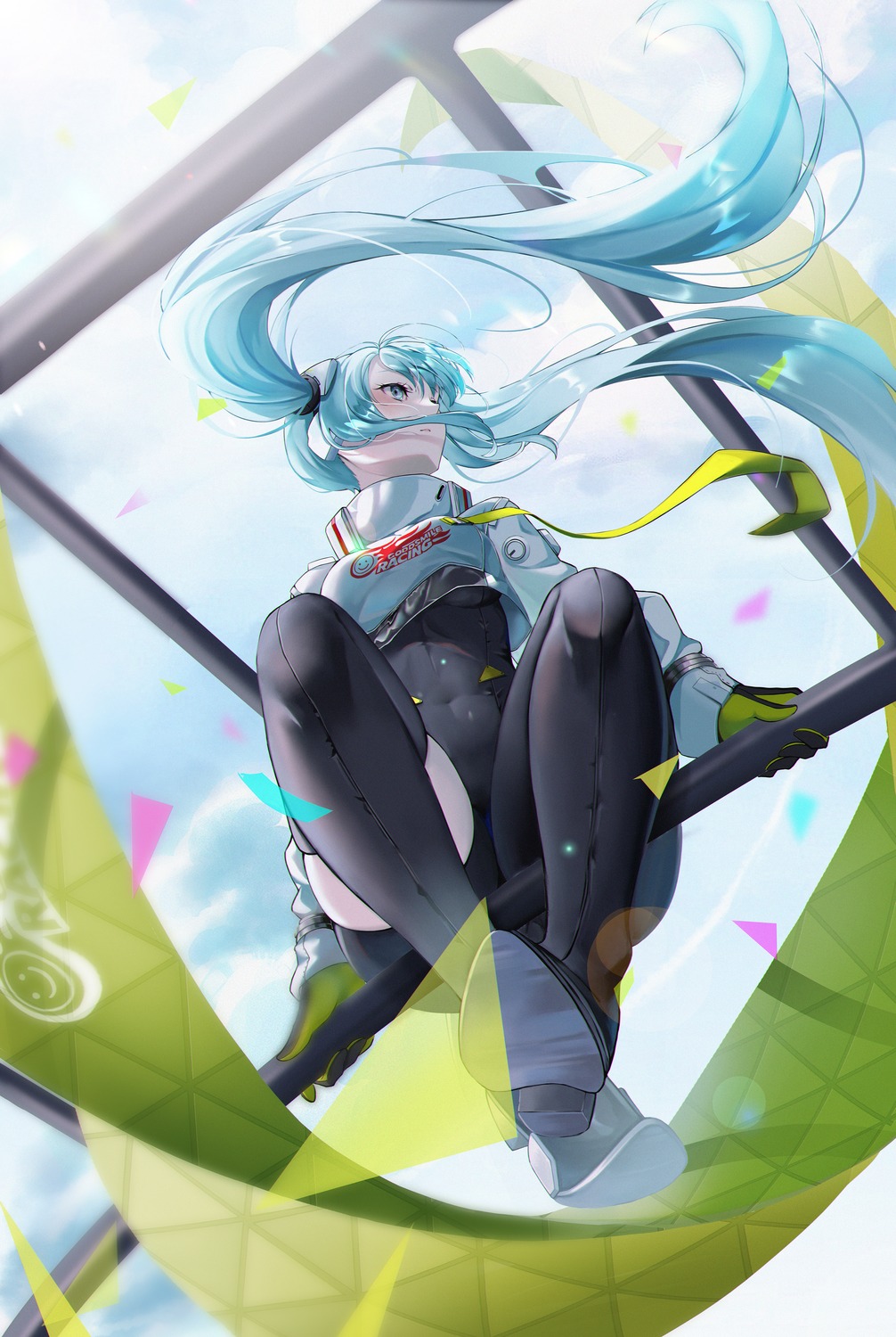 bodysuit goodsmile_racing hatsune_miku heels racing_miku thighhighs vocaloid yaomiaomiao