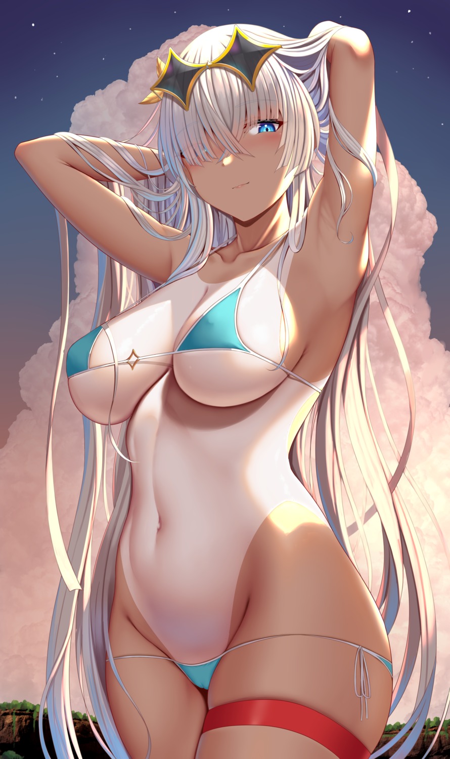 anastasia_(fate/grand_order) bikini cameltoe erect_nipples fate/grand_order garter megane swimsuits tan_lines zukky