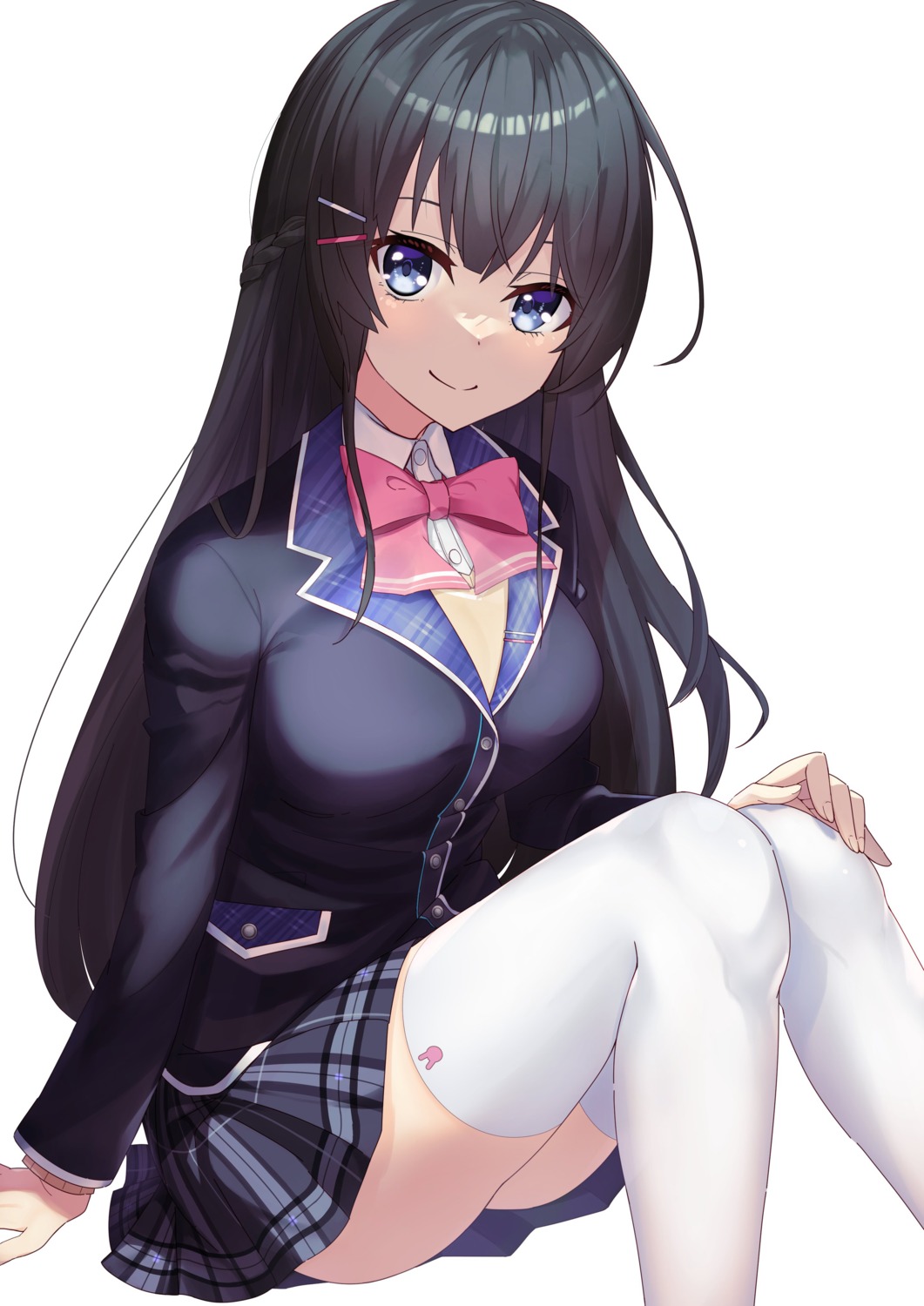 nijisanji seifuku sion_owatas skirt_lift sweater thighhighs tsukino_mito