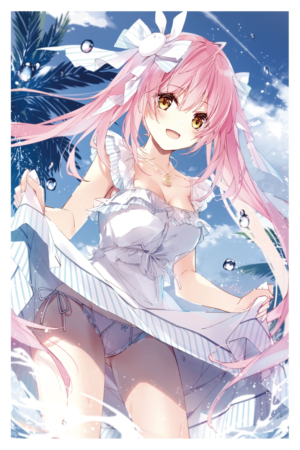 dress mochizuki_shiina pantsu skirt_lift summer_dress wet