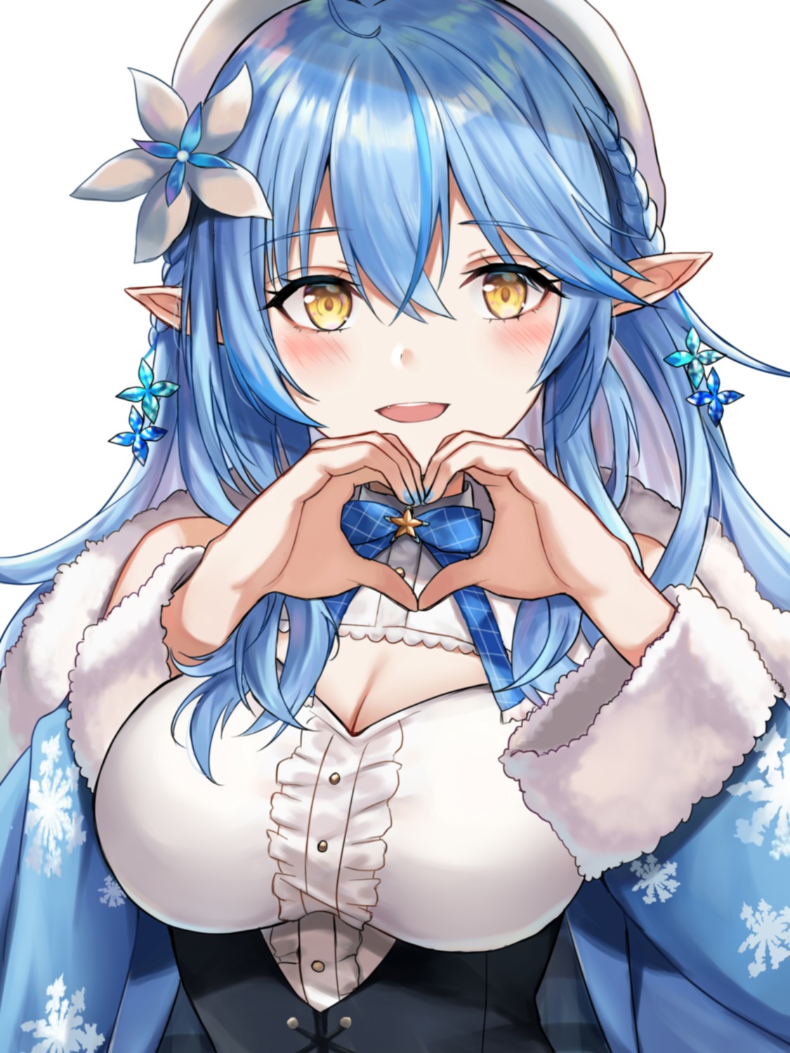 cleavage elf hololive miyayosh_ pointy_ears yukihana_lamy