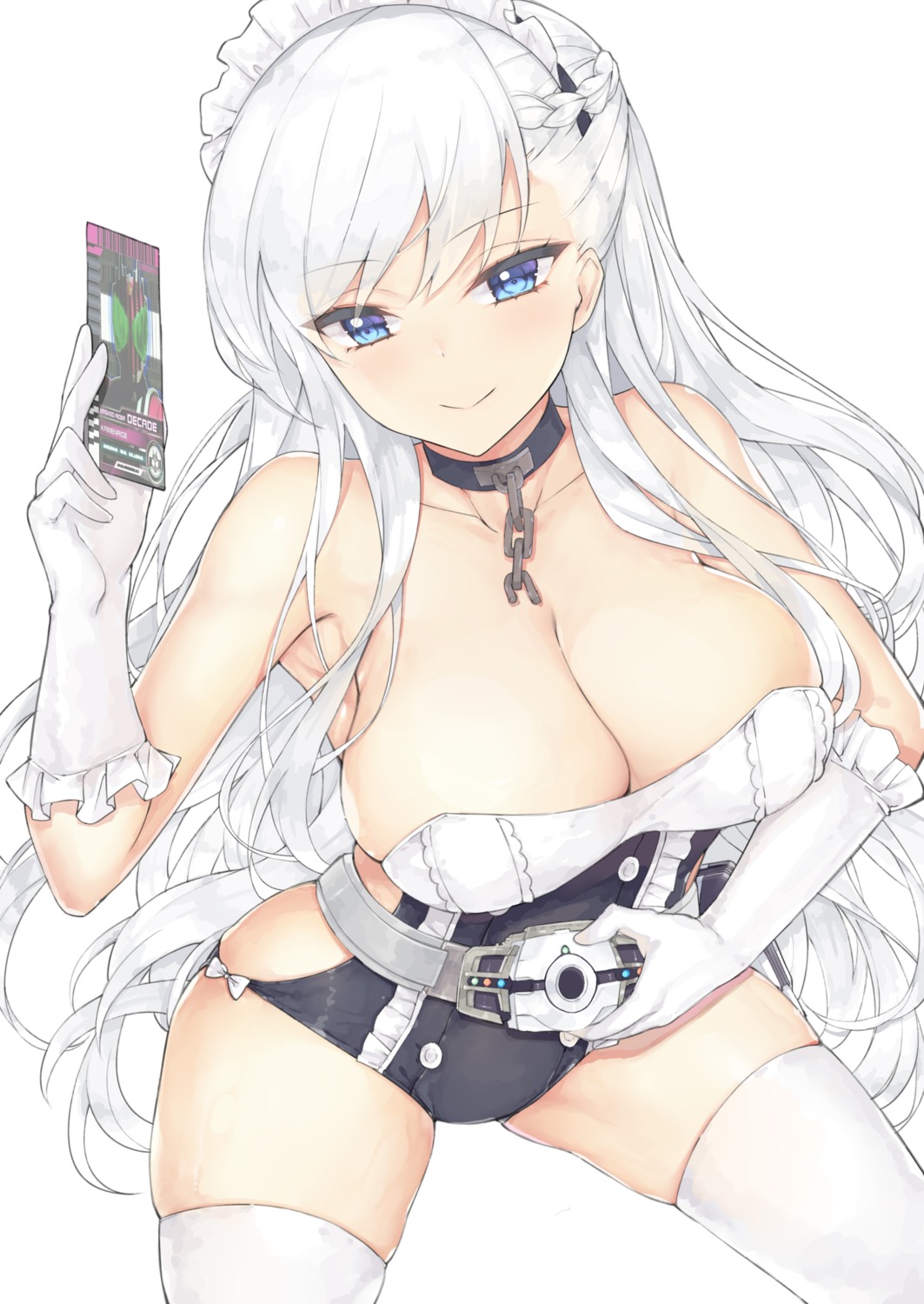 azur_lane belfast_(azur_lane) cleavage jyt leotard maid no_bra thighhighs