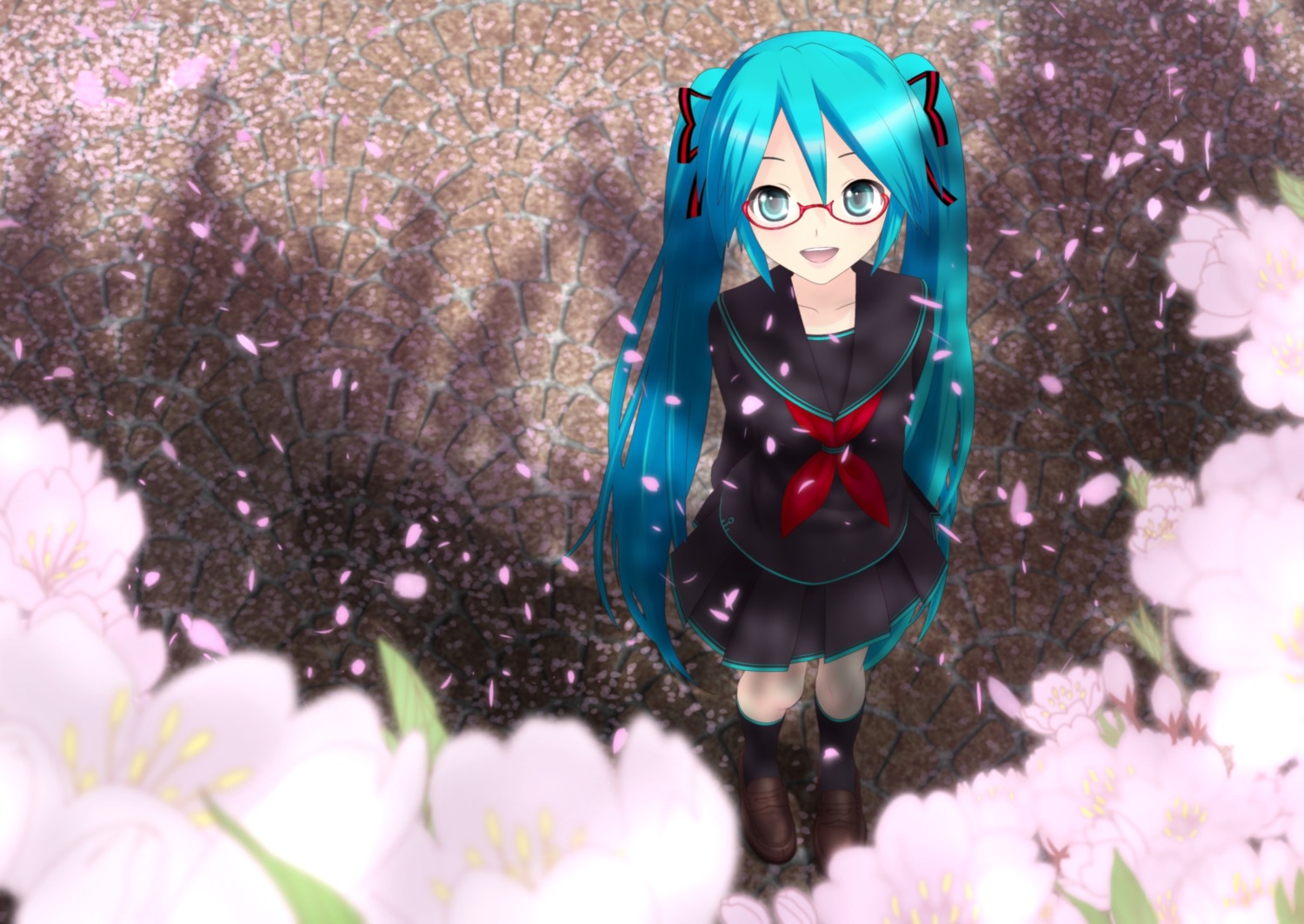 akahige hatsune_miku megane seifuku vocaloid