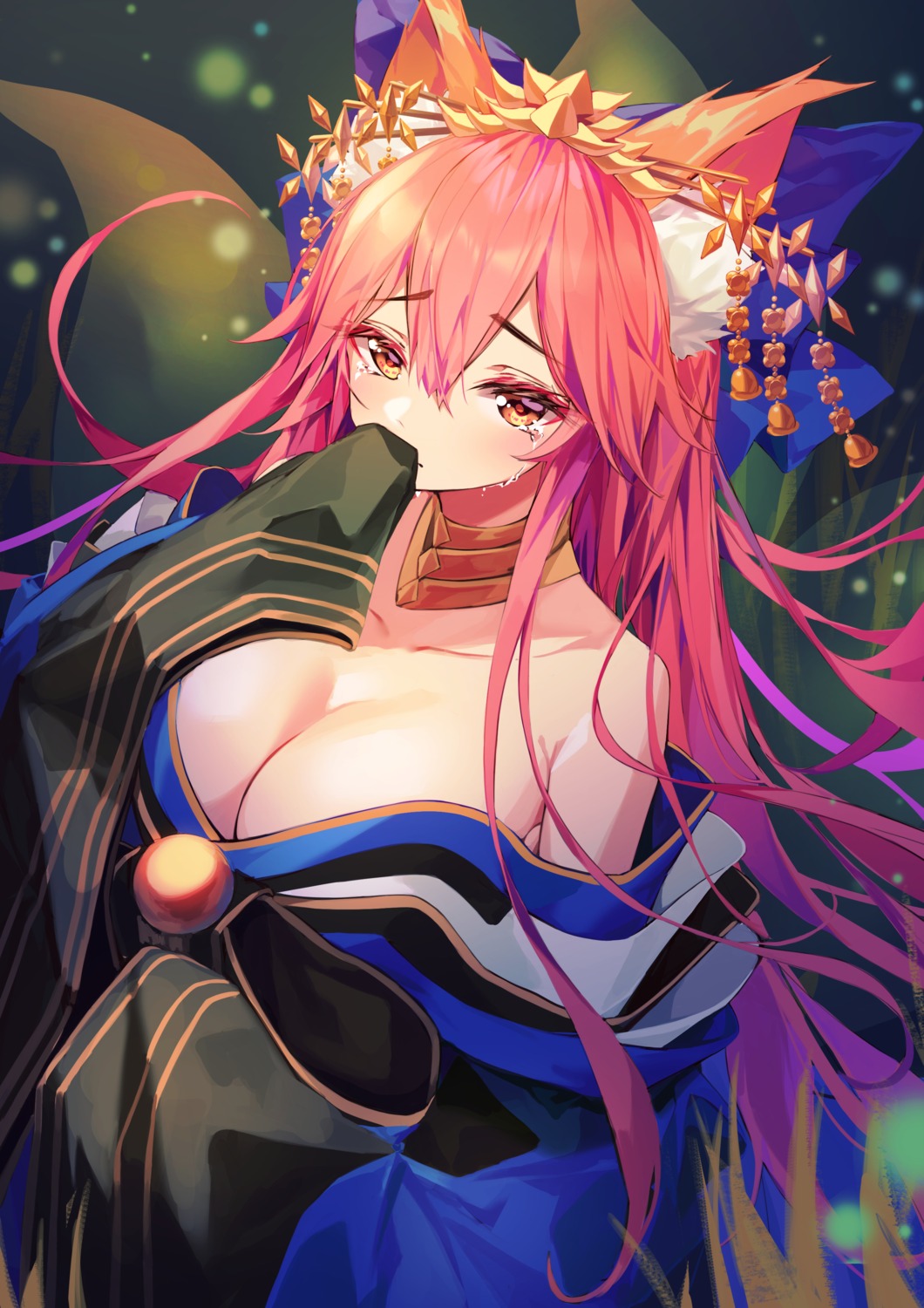 animal_ears artist_revision fate/grand_order japanese_clothes munseonghwa no_bra open_shirt tamamo_no_mae