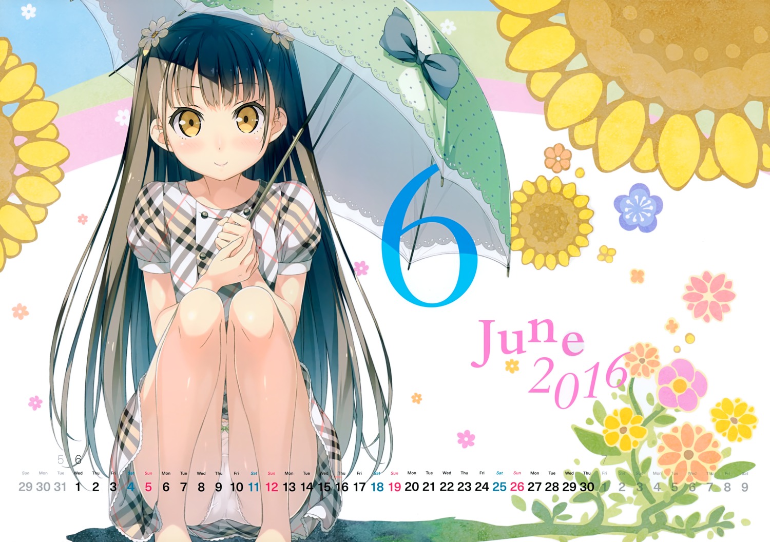 5_nenme_no_houkago calendar dress kantoku nagisa_(kantoku) pantsu umbrella